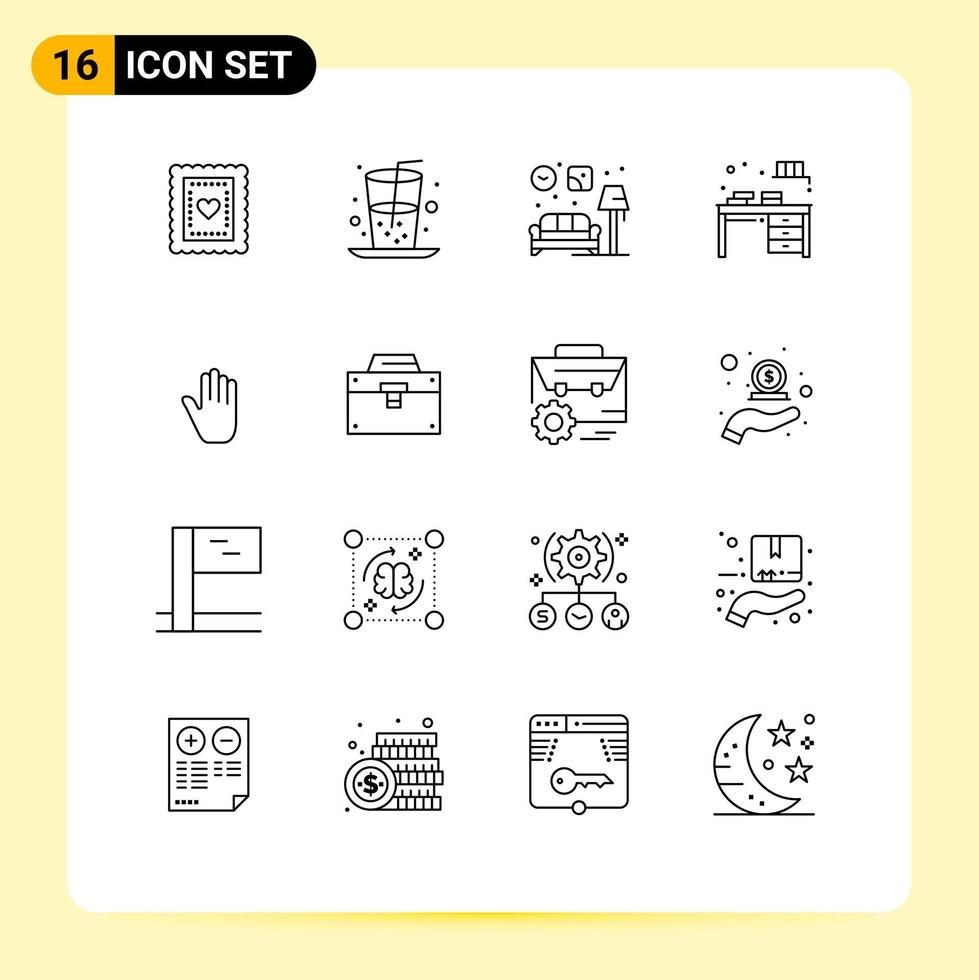 Group of 16 Outlines Signs and Symbols for body language home home book table Editable Vector Design Elements