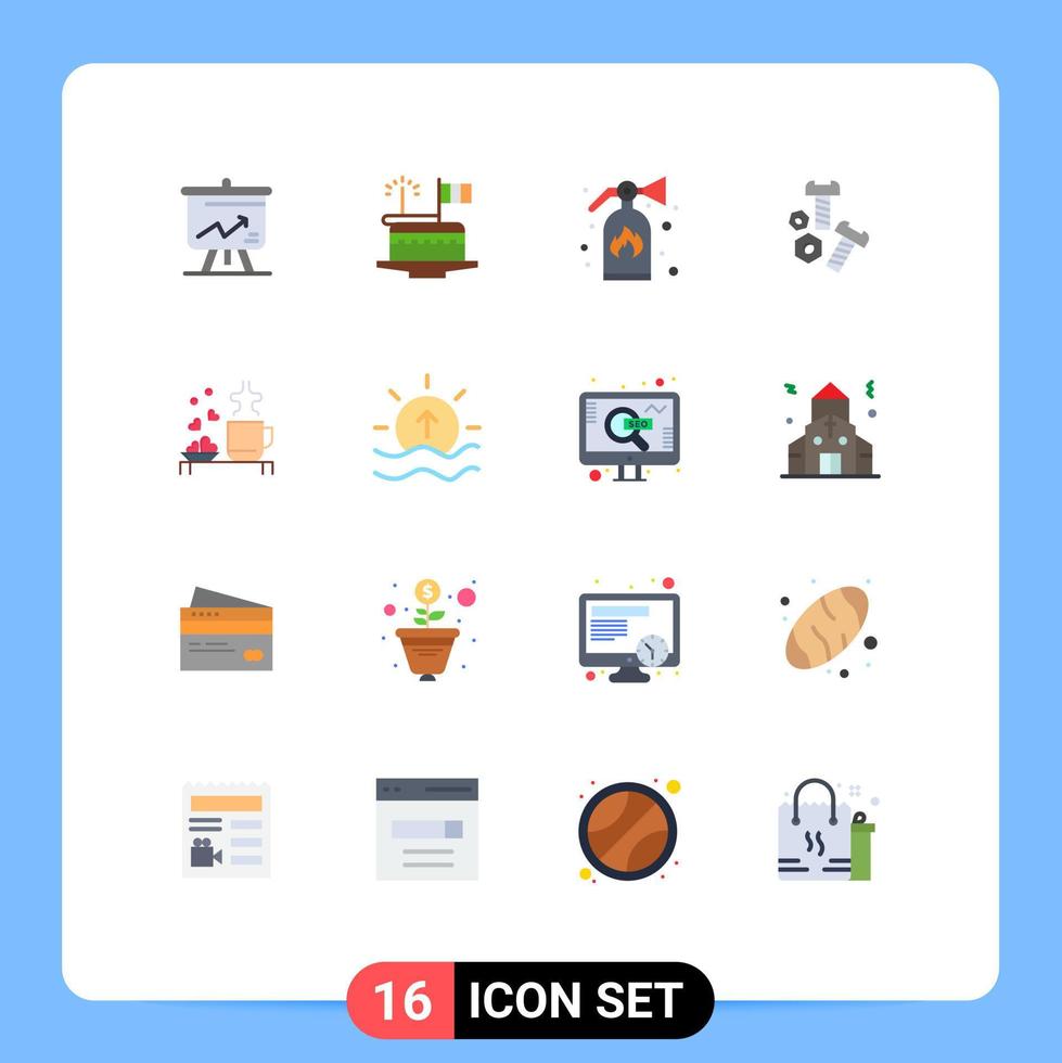 Group of 16 Modern Flat Colors Set for cup tools patricks screw bolt Editable Pack of Creative Vector Design Elements