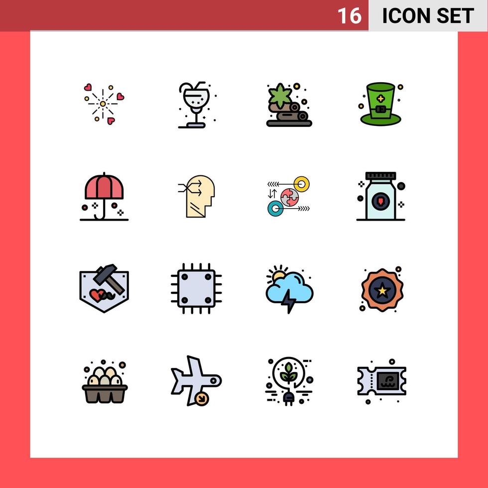 16 User Interface Flat Color Filled Line Pack of modern Signs and Symbols of protection ireland straw wine glasss Editable Creative Vector Design Elements