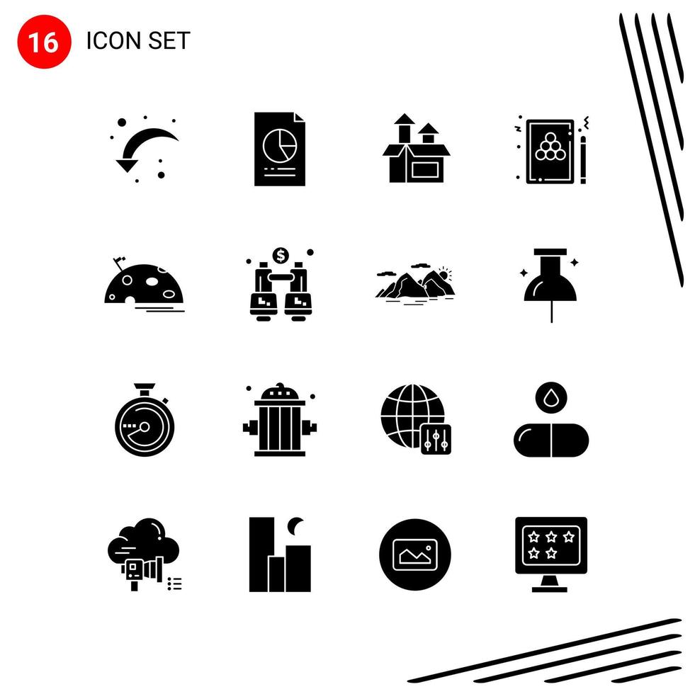 Collection of 16 Vector Icons in solid style Pixle Perfect Glyph Symbols for Web and Mobile Solid Icon Signs on White Background 16 Icons