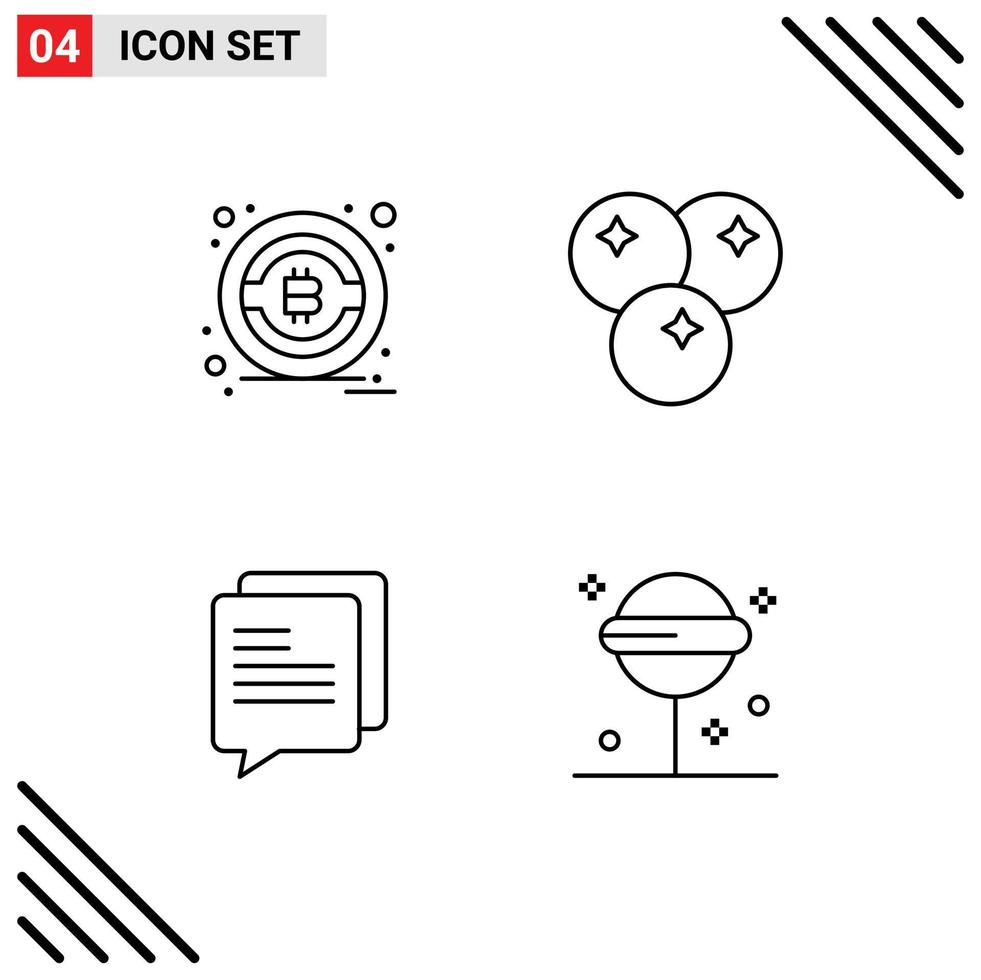 Group of 4 Modern Filledline Flat Colors Set for bitcoin message cranberry meal halloween Editable Vector Design Elements