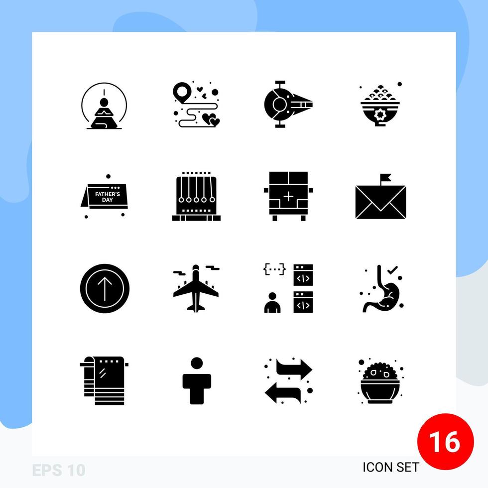 16 Universal Solid Glyphs Set for Web and Mobile Applications iftar dates map spacecraft interceptor Editable Vector Design Elements
