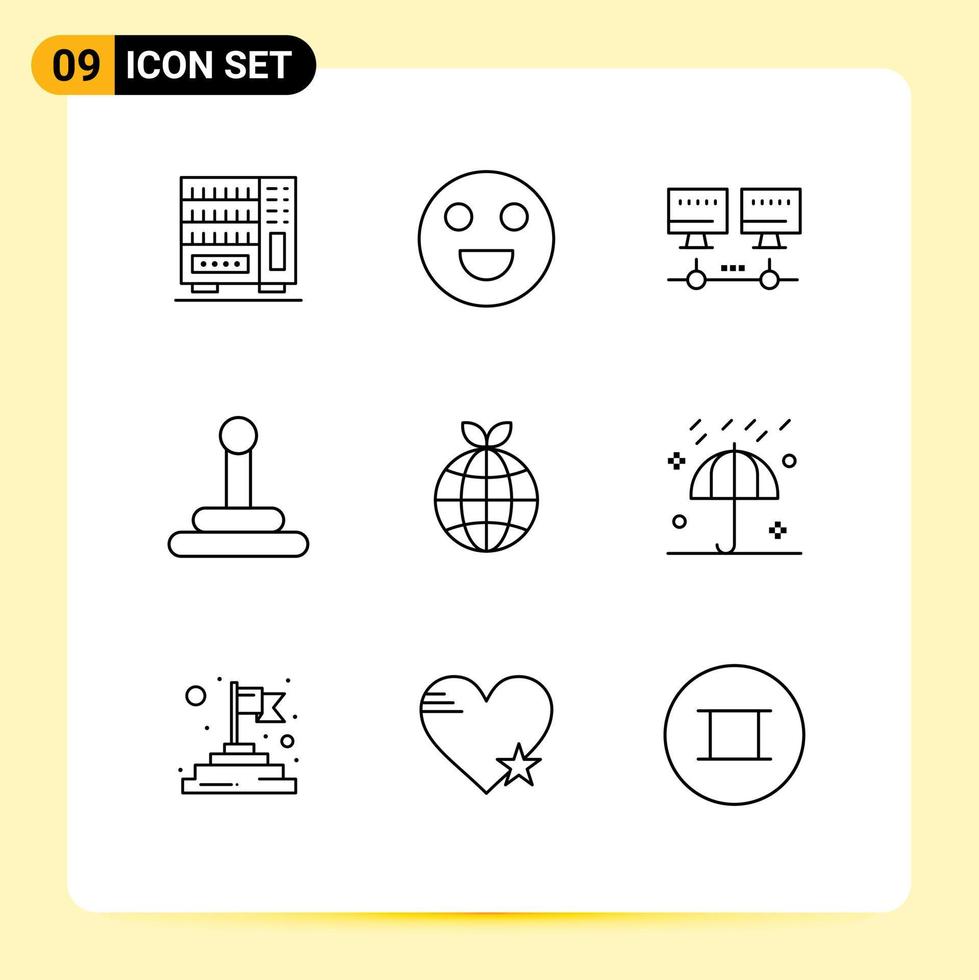 Pictogram Set of 9 Simple Outlines of thanksgiving autumn network globe earth Editable Vector Design Elements