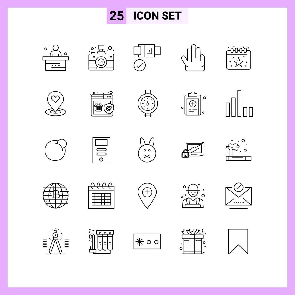 25 iconos en estilo de línea símbolos de contorno sobre fondo blanco signos de vectores creativos para web móvil e impresión
