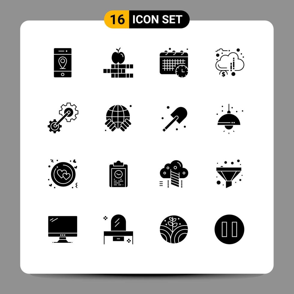 Modern Set of 16 Solid Glyphs and symbols such as cogwheel funds schedule financial crowdsourcing Editable Vector Design Elements