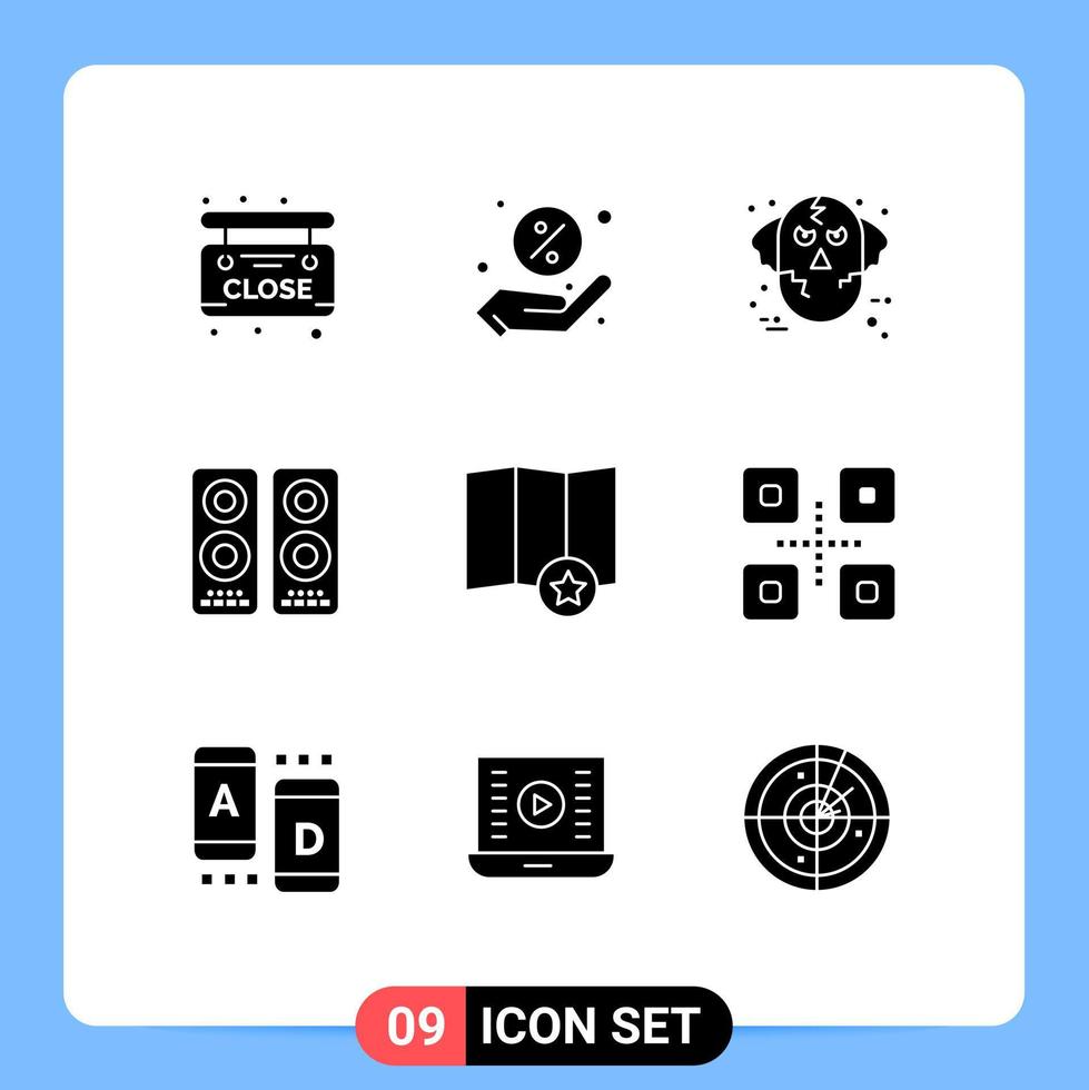Set of 9 Modern UI Icons Symbols Signs for star map man speaker entertaiment Editable Vector Design Elements