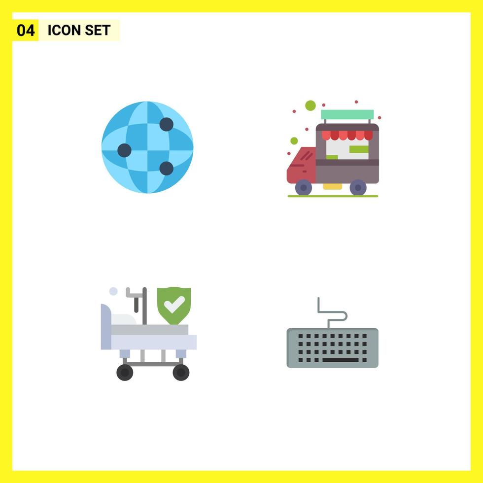 conjunto de 4 paquetes de iconos planos comerciales para elementos de diseño de vectores editables clave de puesto de comida de coche de ruedas mundiales