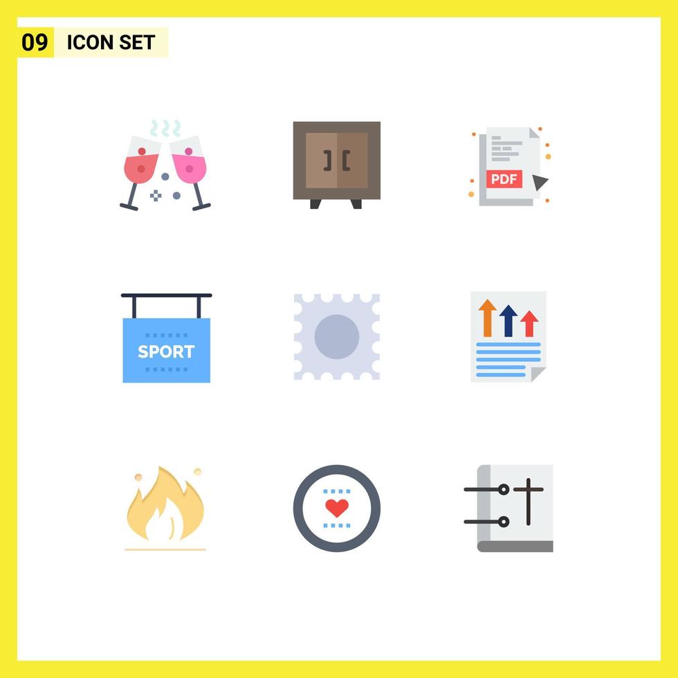 Pack of 9 Modern Flat Colors Signs and Symbols for Web Print Media such as document arrows pdf file lsd sports Editable Vector Design Elements