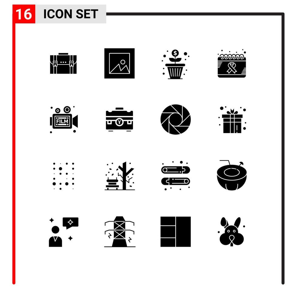 16 Thematic Vector Solid Glyphs and Editable Symbols of health cancer layout calendar money Editable Vector Design Elements