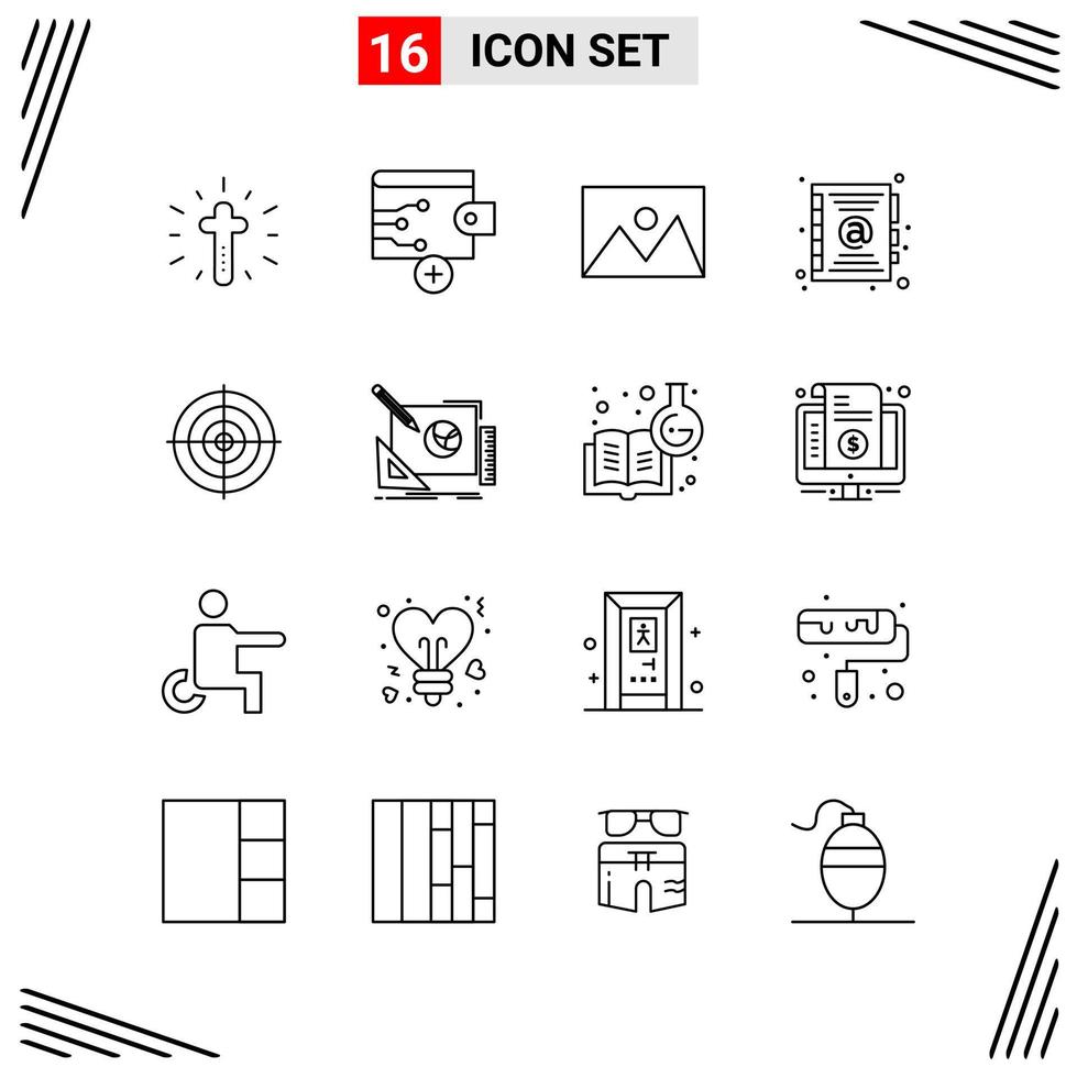 16 Icons Line Style Grid Based Creative Outline Symbols for Website Design Simple Line Icon Signs Isolated on White Background 16 Icon Set vector