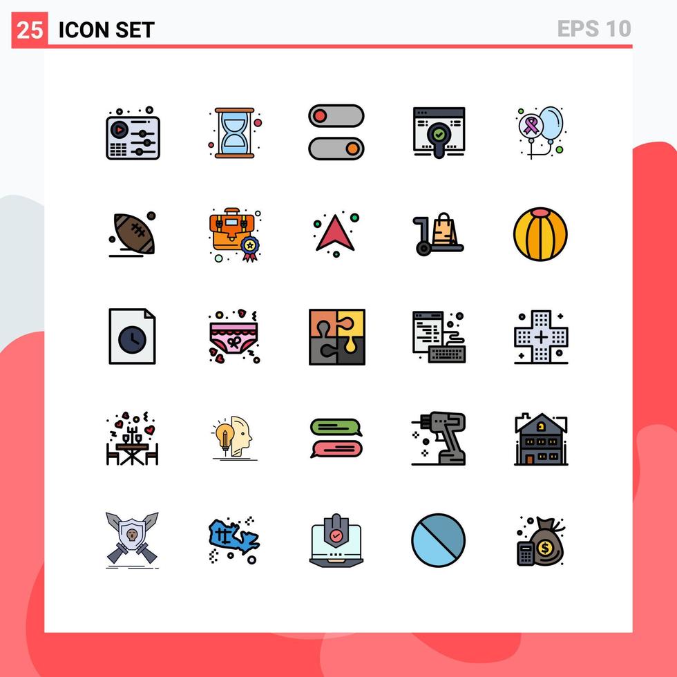 Group of 25 Modern Filled line Flat Colors Set for health cancer switch balloons find Editable Vector Design Elements