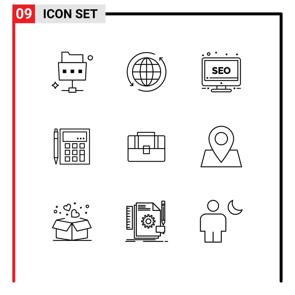 Modern Set of 9 Outlines Pictograph of financial calculation desktop calculate accounting Editable Vector Design Elements