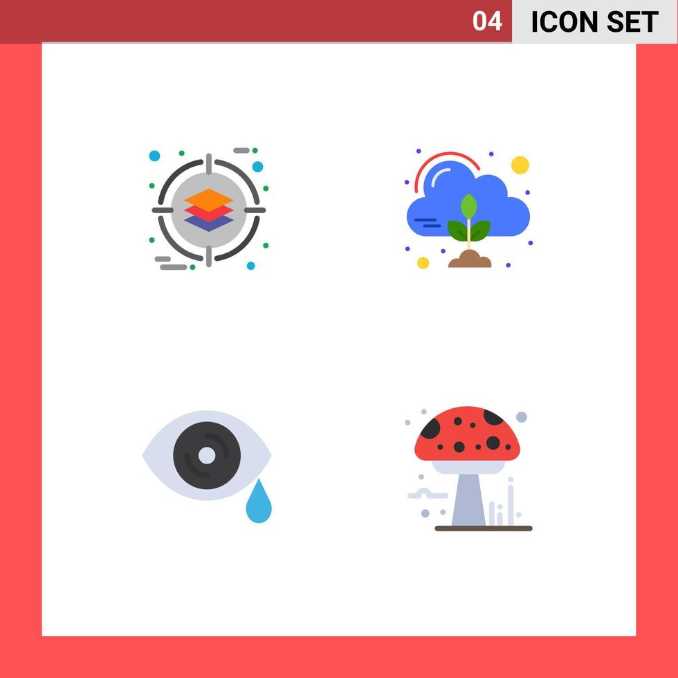 Set of 4 Vector Flat Icons on Grid for business eye product control amanita Editable Vector Design Elements