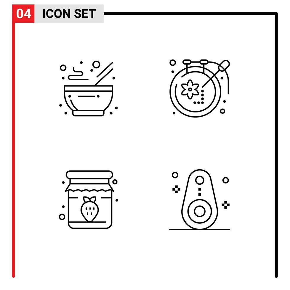 4 Universal Line Signs Symbols of bowl jar hot design breakfast Editable Vector Design Elements