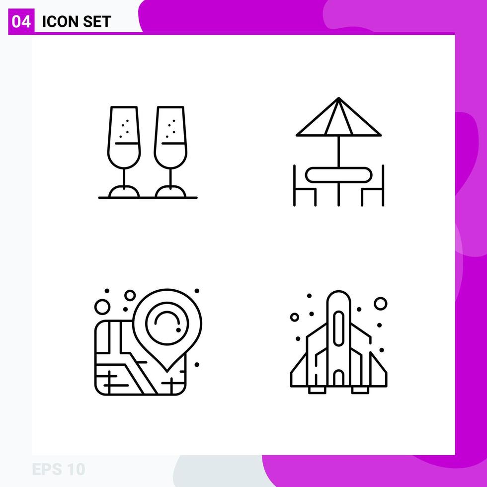 Line Icon set Pack of 4 Outline Icons isolated on White Background for Web Print and Mobile vector