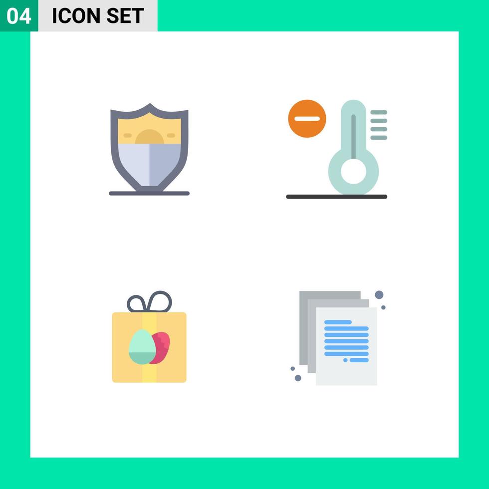 conjunto moderno de 4 iconos y símbolos planos como escudo clima de pascua regalo doc elementos de diseño vectorial editables vector
