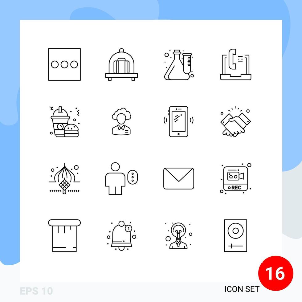 Outline Pack of 16 Universal Symbols of frappe food laboratory fast food laptop Editable Vector Design Elements