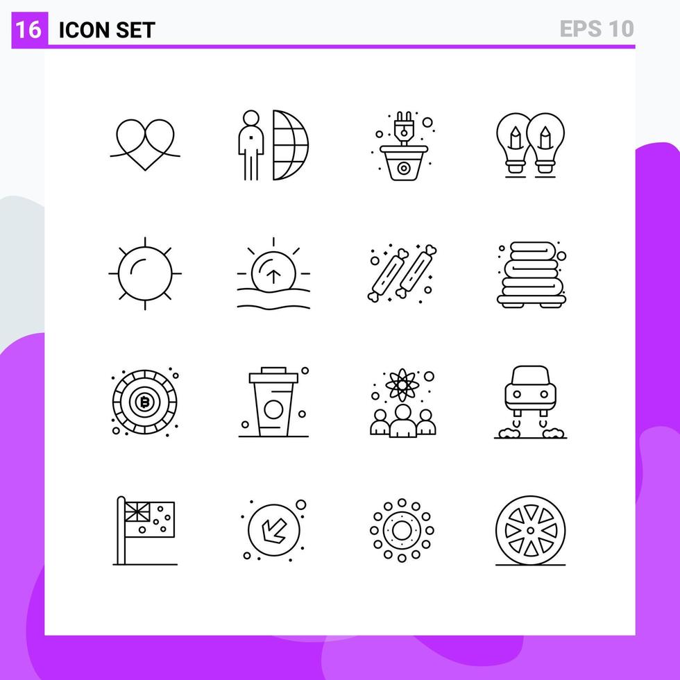 Set of 16 Vector Outlines on Grid for solution bulb person renewable plug Editable Vector Design Elements