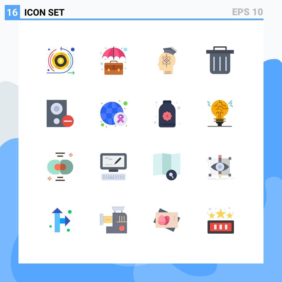 16 User Interface Flat Color Pack of modern Signs and Symbols of gadget computers office recycling bin knowledge Editable Pack of Creative Vector Design Elements