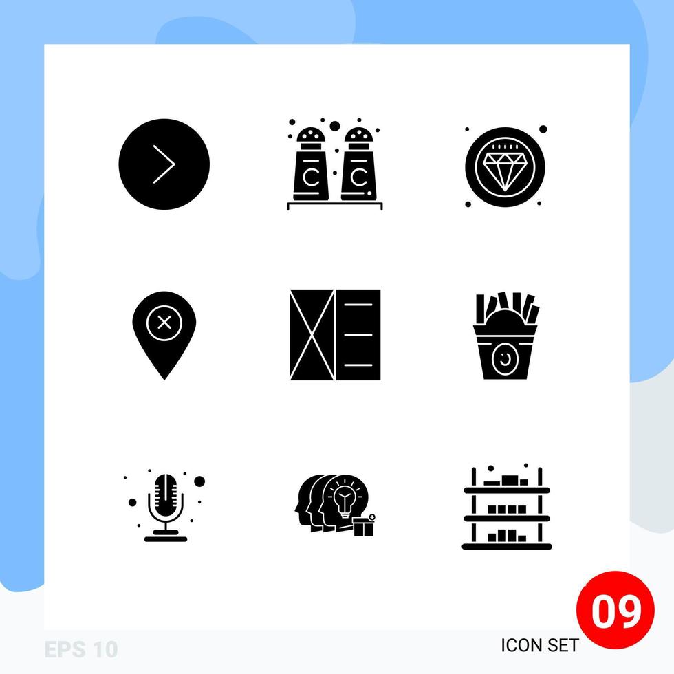 Pack of 9 Modern Solid Glyphs Signs and Symbols for Web Print Media such as wallet fashion quality accessories navigation Editable Vector Design Elements