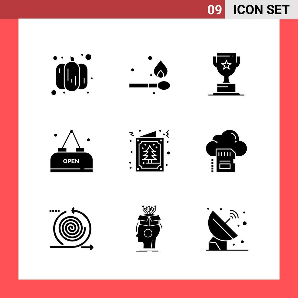 9 Icon Pack Solid Style Glyph Symbols on White Background Simple Signs for general designing vector