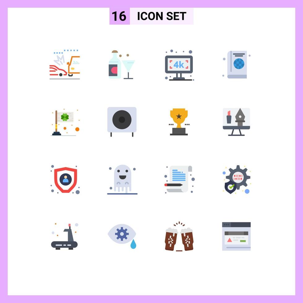 Modern Set of 16 Flat Colors Pictograph of day globe monitor cover passport Editable Pack of Creative Vector Design Elements