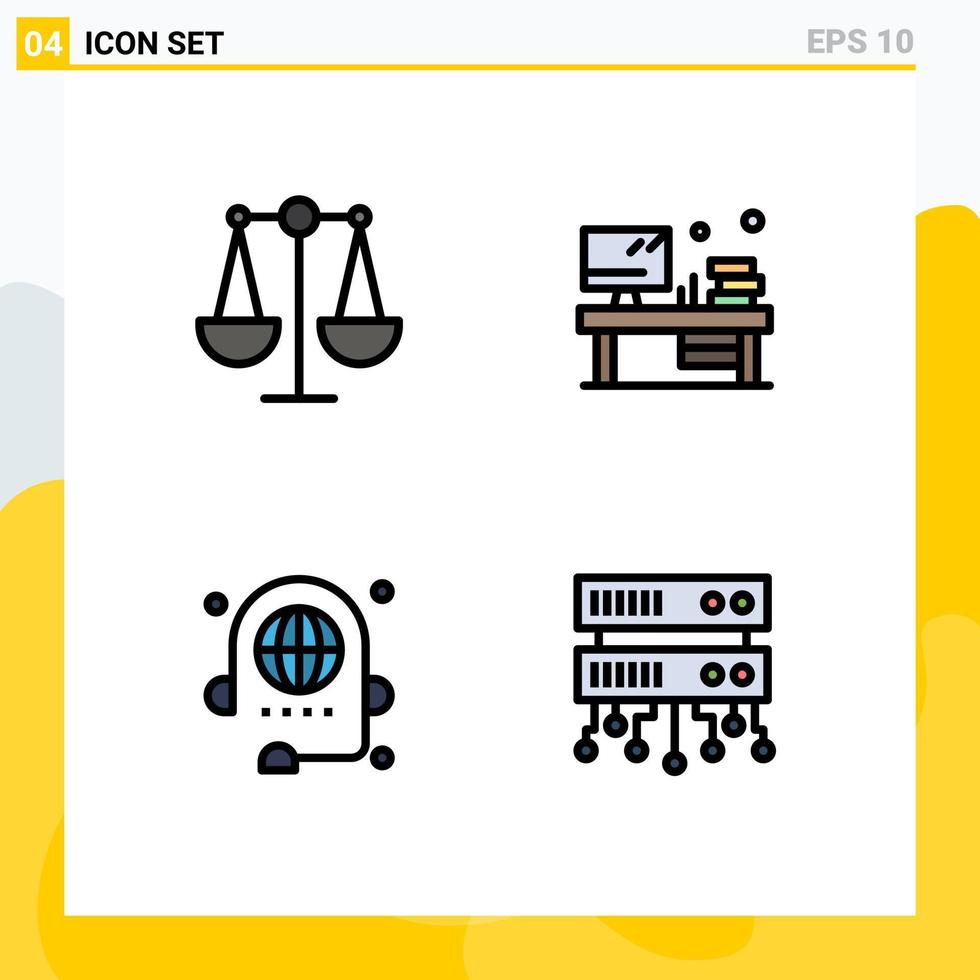 Group of 4 Filledline Flat Colors Signs and Symbols for balance conference table monitor global Editable Vector Design Elements