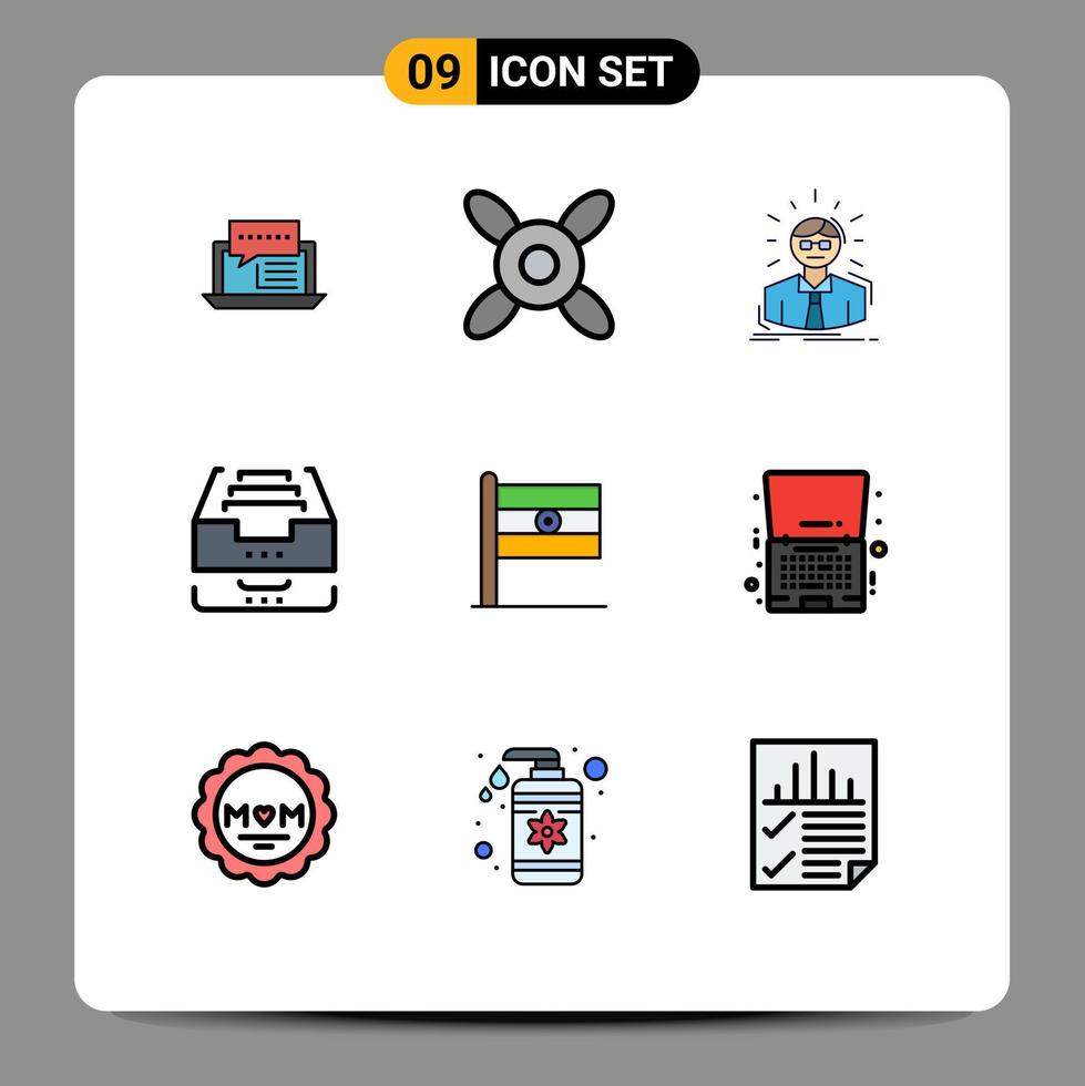 Universal Icon Symbols Group of 9 Modern Filledline Flat Colors of file data manager box business man Editable Vector Design Elements