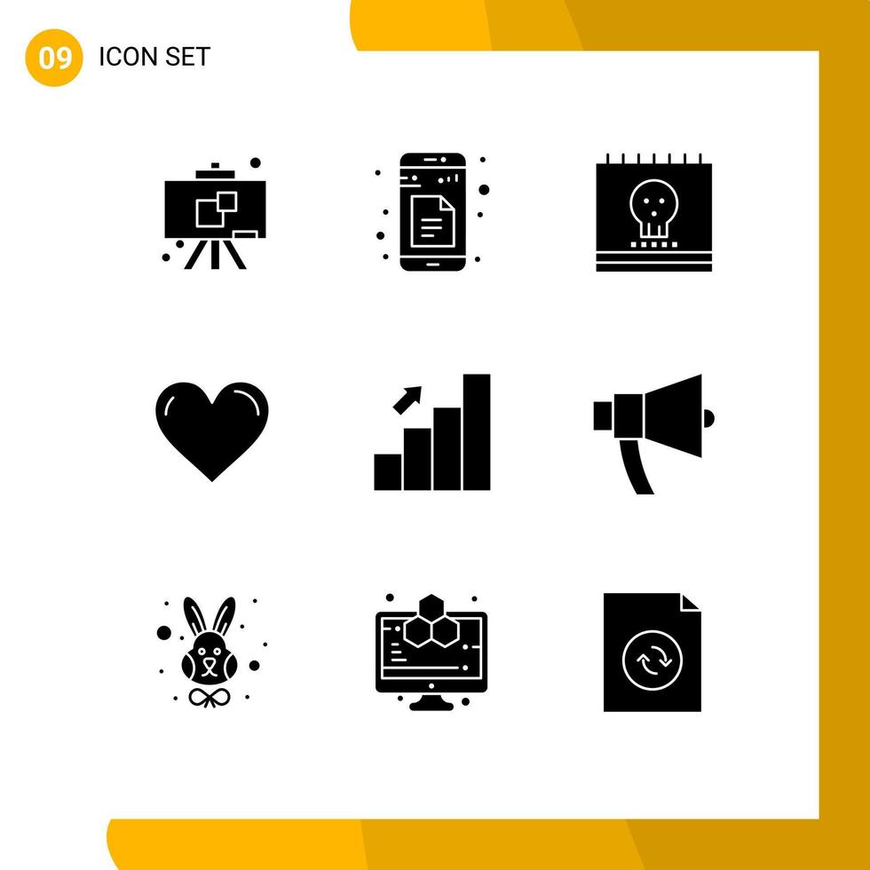 Pictogram Set of 9 Simple Solid Glyphs of bar favorite ghost like heart Editable Vector Design Elements