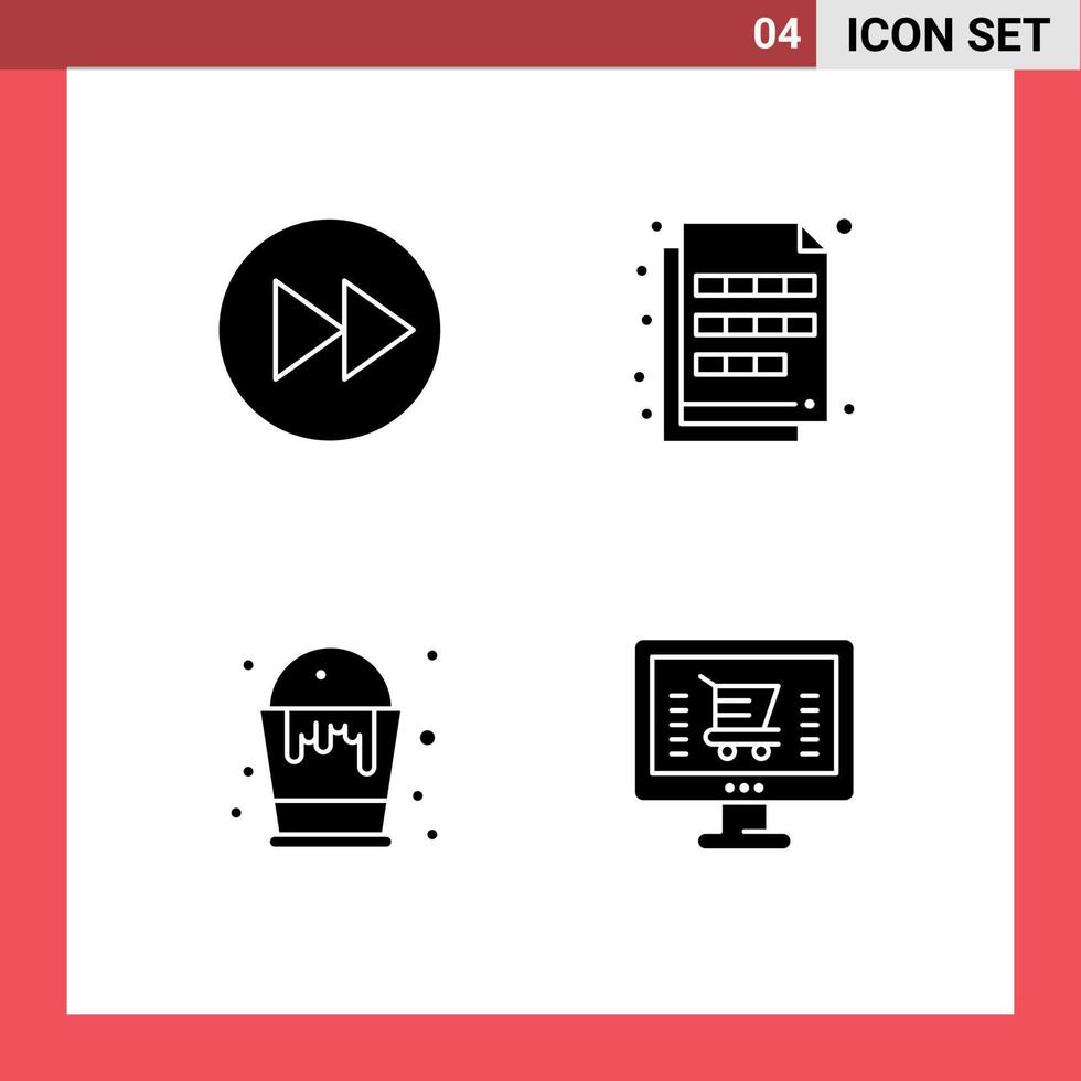 Mobile Interface Solid Glyph Set of 4 Pictograms of arrow swatch arrows right extension color Editable Vector Design Elements