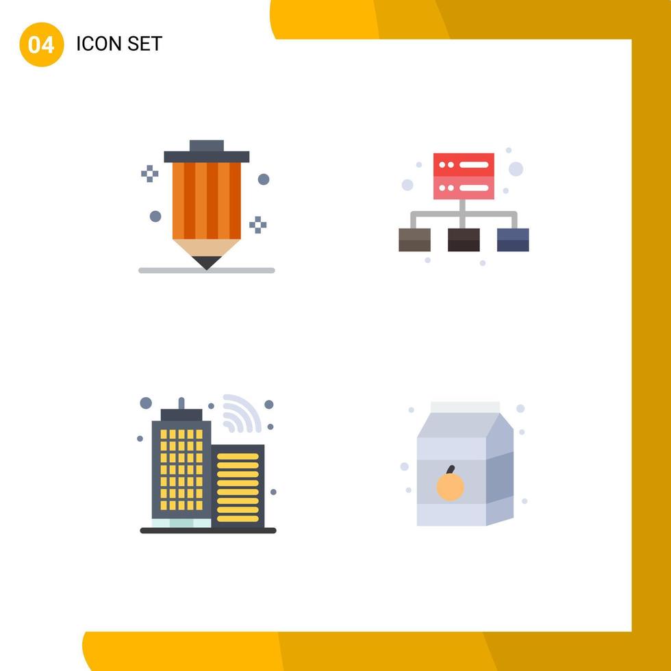 Universal Icon Symbols Group of 4 Modern Flat Icons of coding infrastructure pencil management breakfast Editable Vector Design Elements