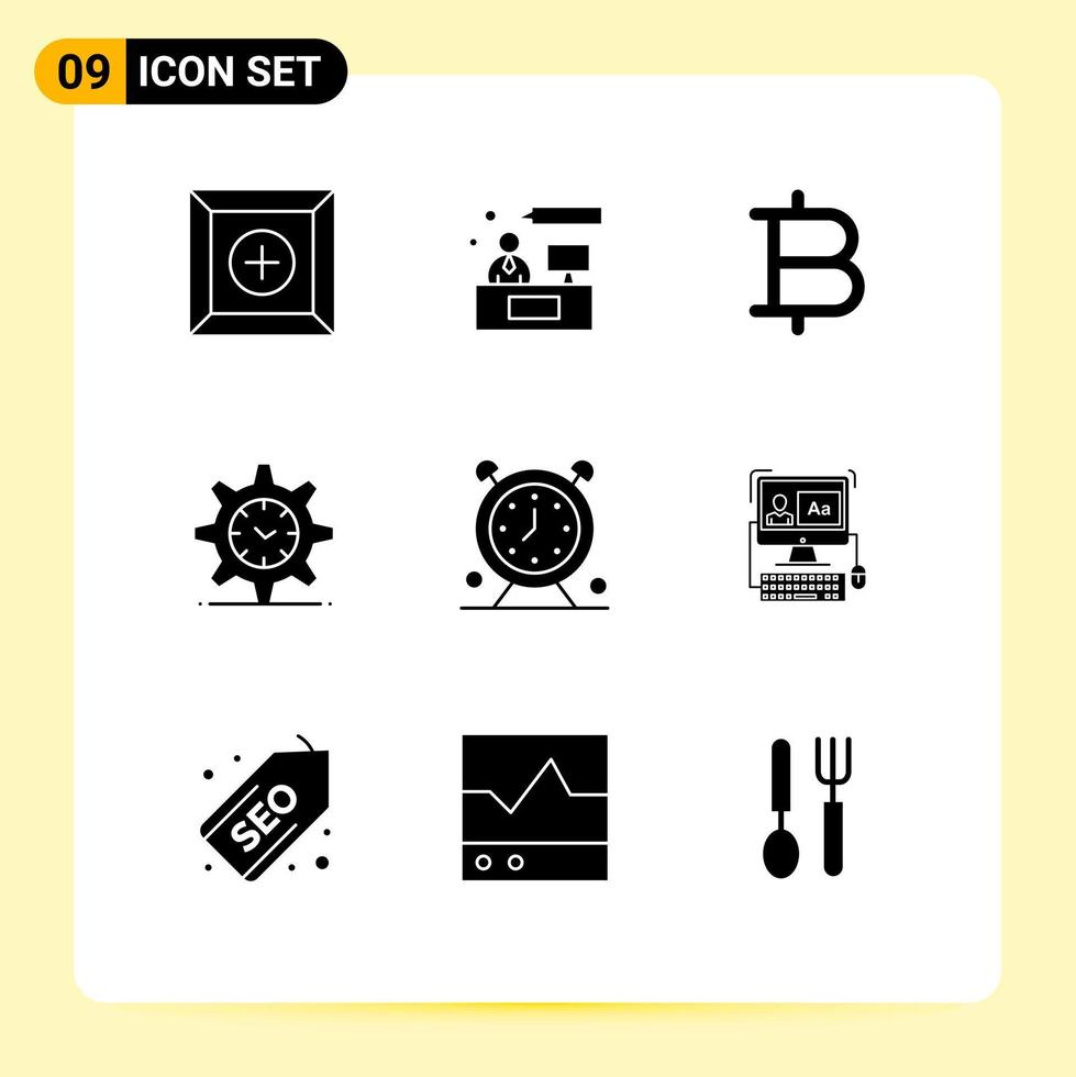 paquete de iconos de vector de stock de 9 signos y símbolos de línea para elementos de diseño de vector editables de tiempo de alarma de moneda de reloj de tiempo