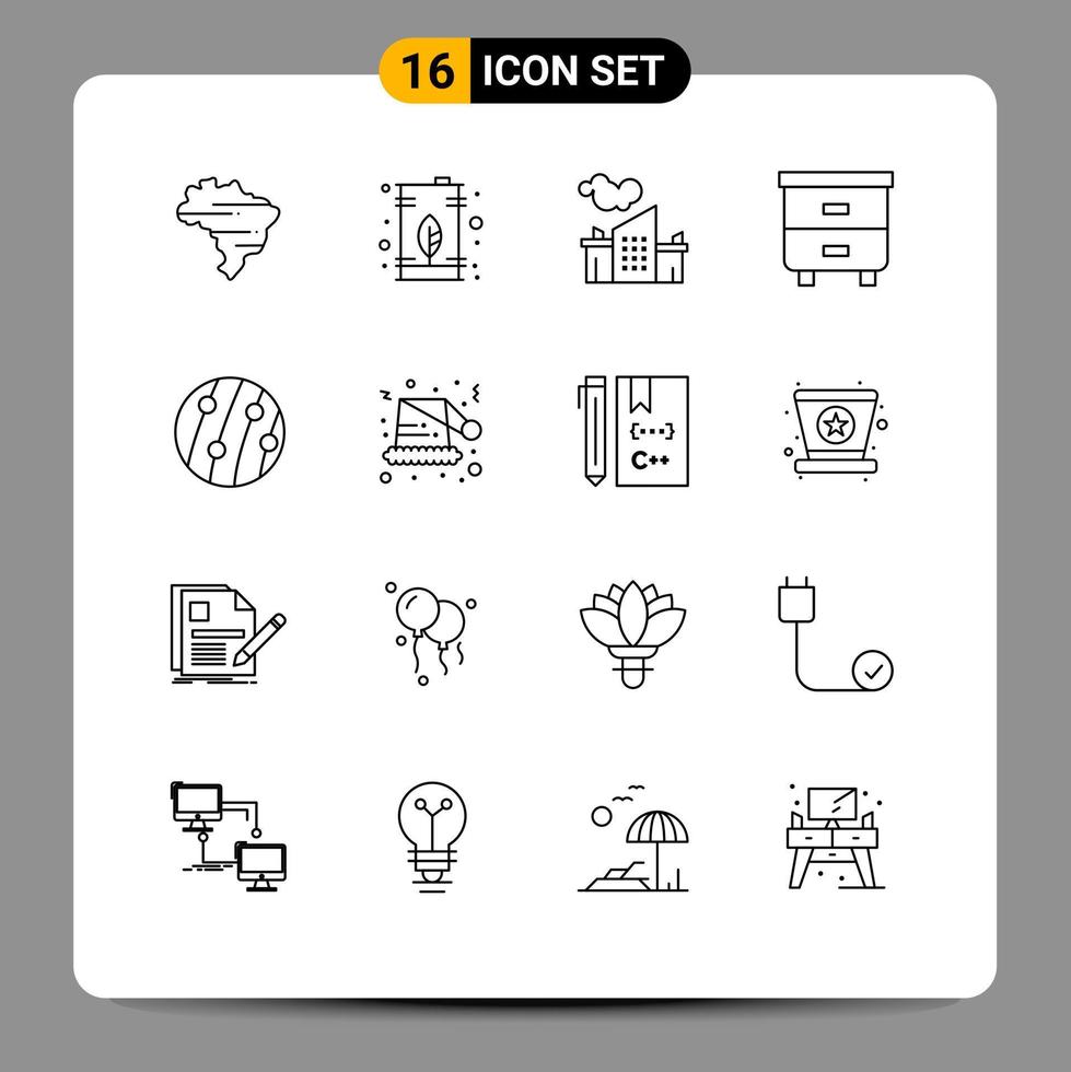 User Interface Pack of 16 Basic Outlines of hair dandruff interior factory furniture decor Editable Vector Design Elements