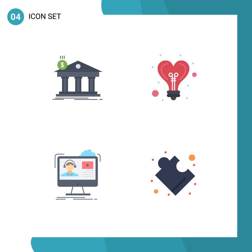 Editable Vector Line Pack of 4 Simple Flat Icons of architecture tutorials building idea media Editable Vector Design Elements