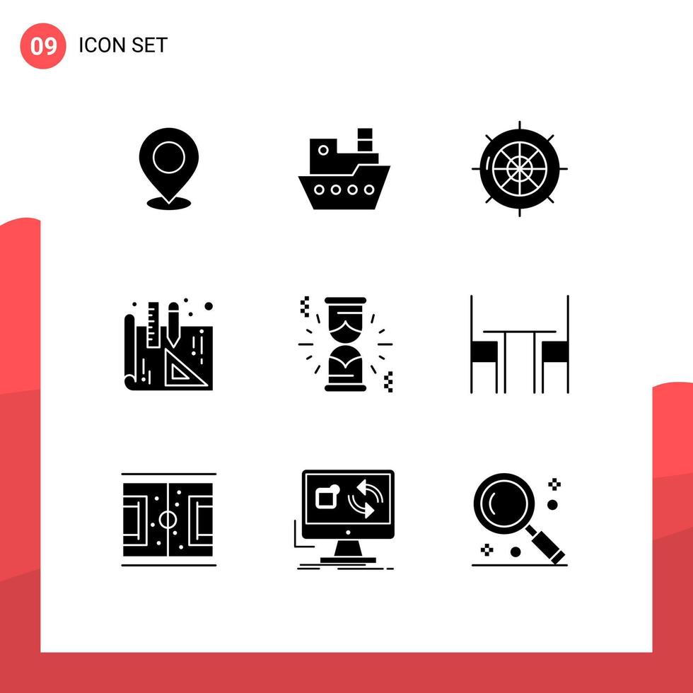 Set of 9 Modern UI Icons Symbols Signs for blueprints ship ship sea nautical Editable Vector Design Elements
