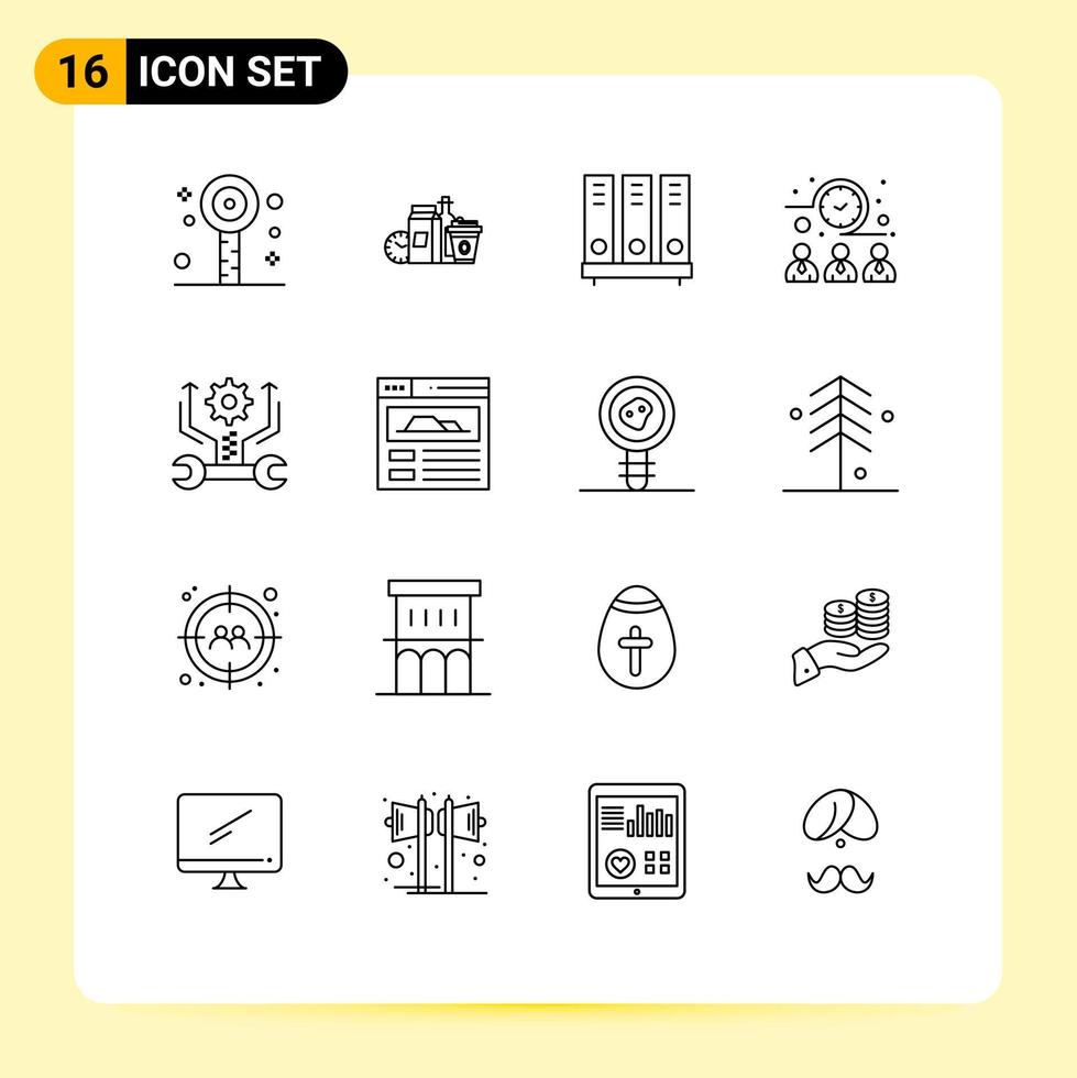 Modern Set of 16 Outlines and symbols such as workers meeting time coffee meeting document Editable Vector Design Elements