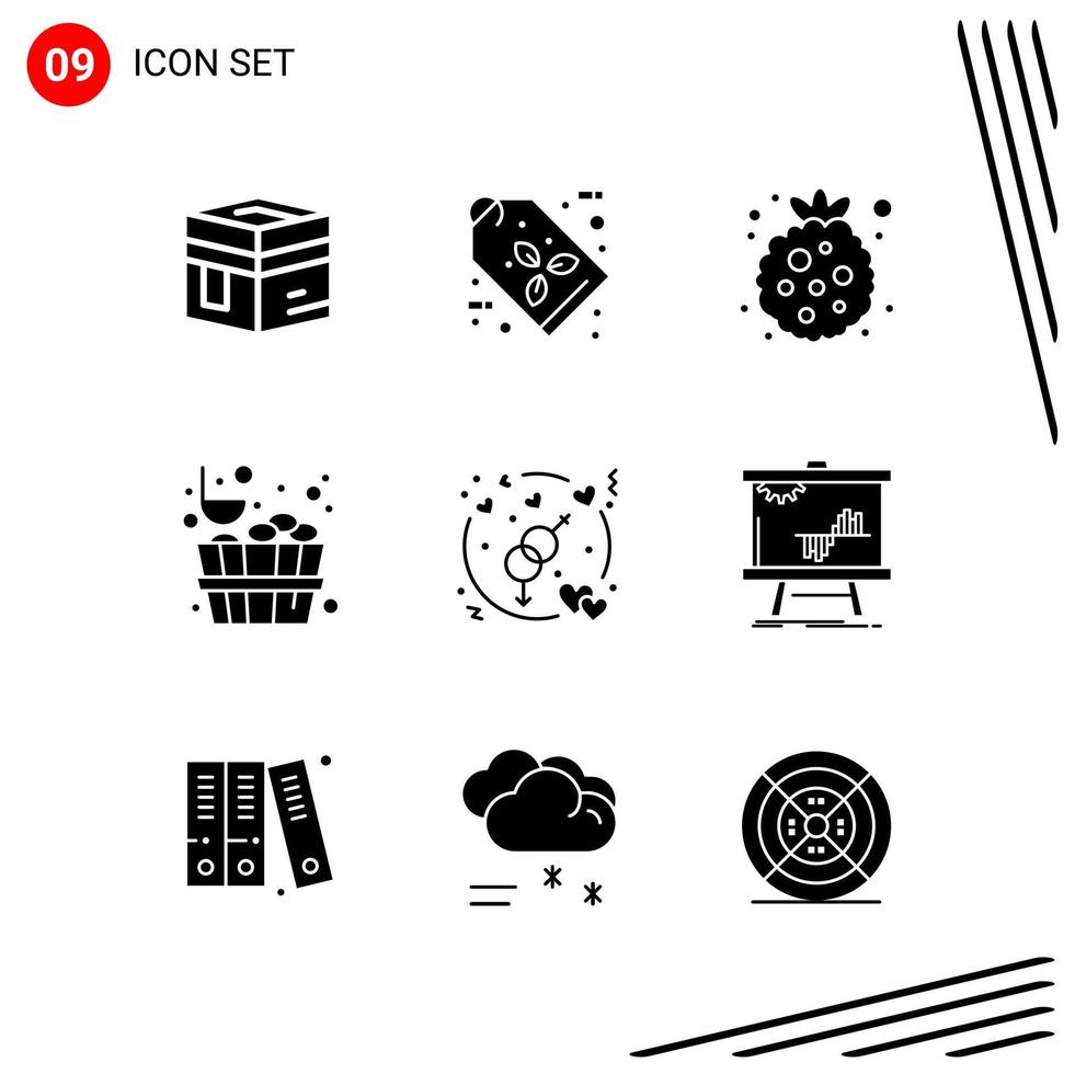 Collection of 9 Vector Icons in solid style Pixle Perfect Glyph Symbols for Web and Mobile Solid Icon Signs on White Background 9 Icons