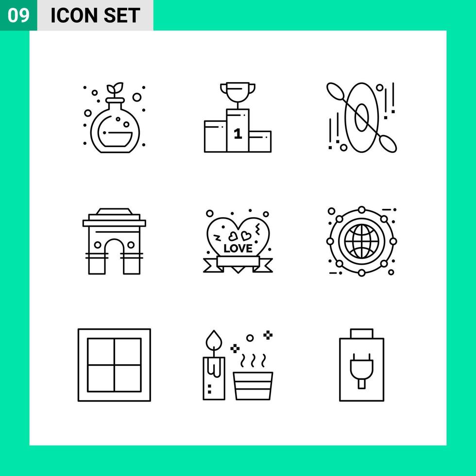 paquete de 9 iconos de estilo de línea establece símbolos de esquema para imprimir signos creativos aislados en fondo blanco 9 conjunto de iconos vector