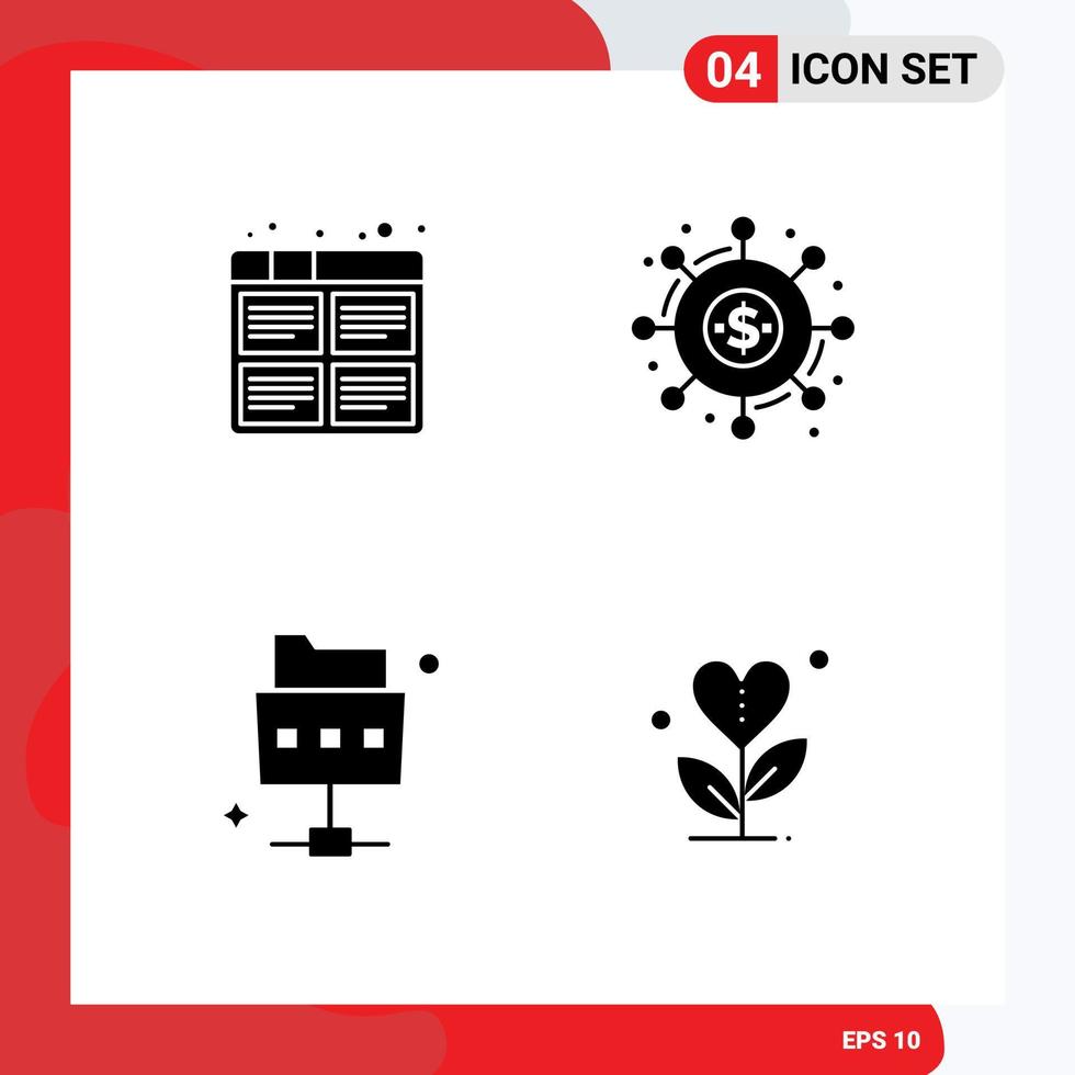 4 Thematic Vector Solid Glyphs and Editable Symbols of board funds process crowd funding file Editable Vector Design Elements