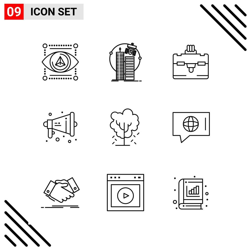 conjunto perfecto de píxeles de iconos de 9 líneas conjunto de iconos de esquema para el diseño de sitios web y la interfaz de aplicaciones móviles vector