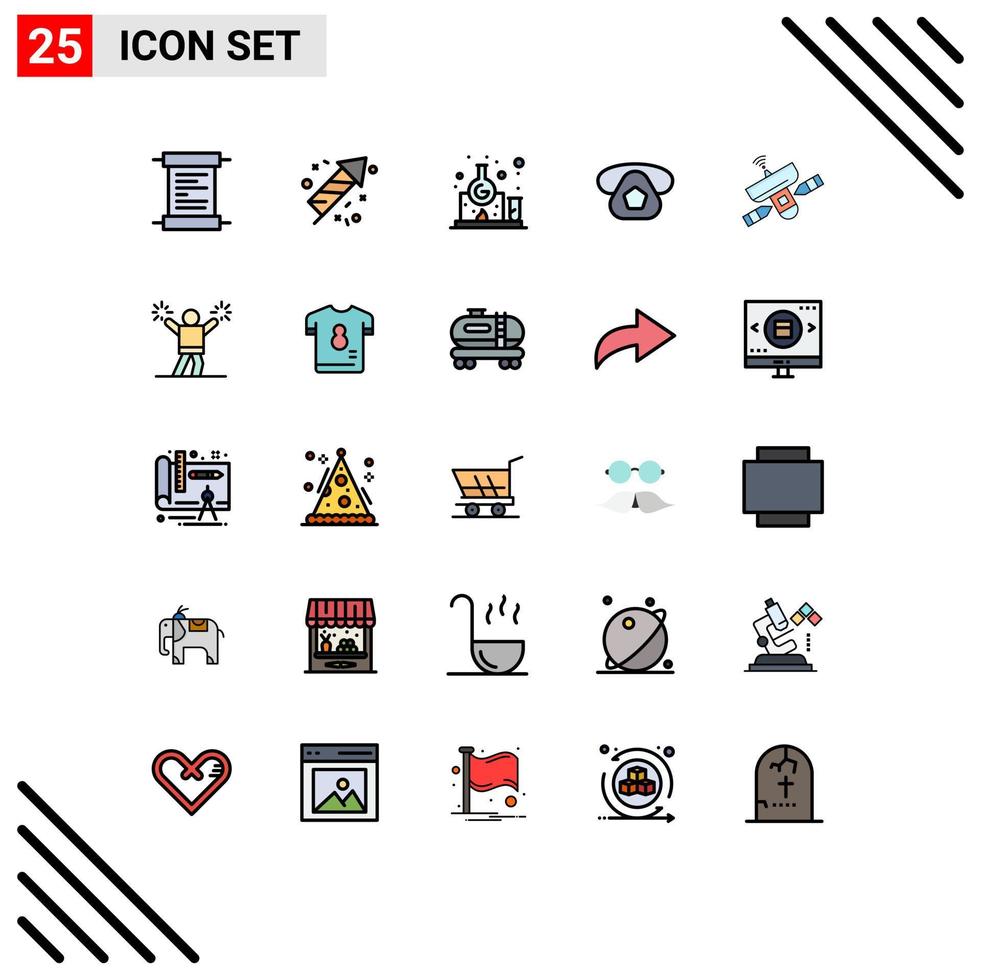 25 Thematic Vector Filled line Flat Colors and Editable Symbols of space antenna science satellite telephone Editable Vector Design Elements
