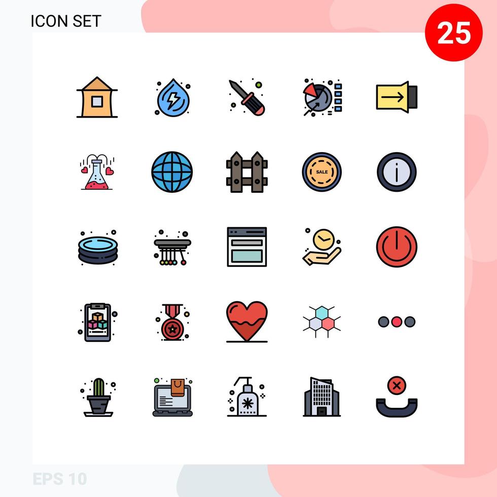 25 Universal Filled line Flat Colors Set for Web and Mobile Applications slide statistics power pie chart Editable Vector Design Elements