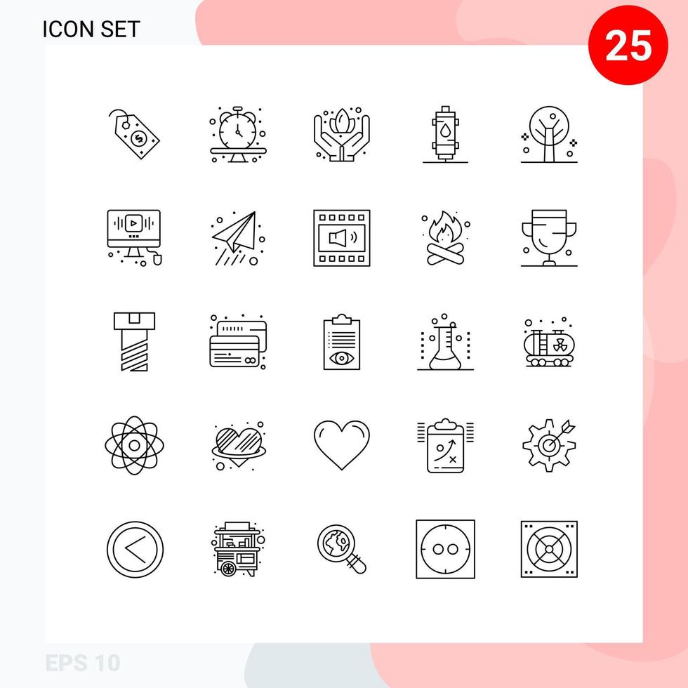 25 User Interface Line Pack of modern Signs and Symbols of nature gas hand hot water Editable Vector Design Elements