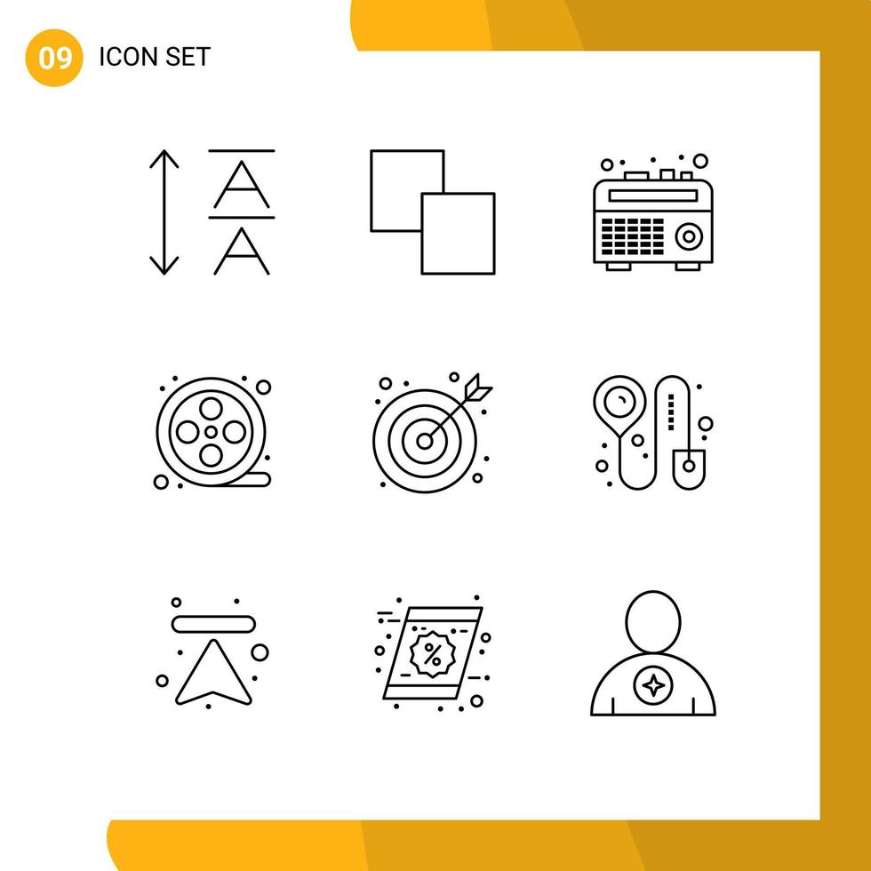 9 Universal Outlines Set for Web and Mobile Applications arrow check in movie booking center Editable Vector Design Elements