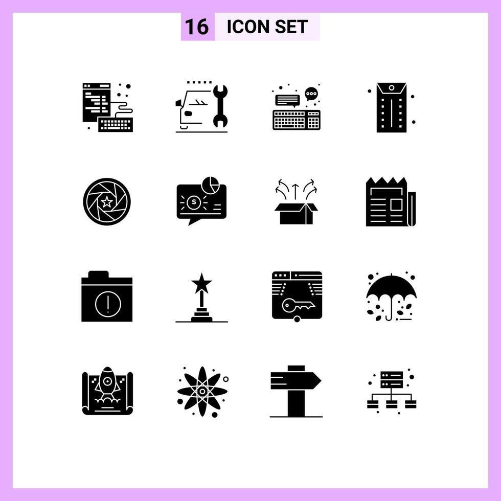 Stock Vector Icon Pack of 16 Line Signs and Symbols for film office chat envelope communication Editable Vector Design Elements