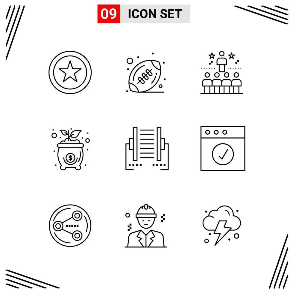 9 iconos estilo de línea cuadrícula basada en símbolos de contorno creativo para el diseño de sitios web signos de icono de línea simple aislados en fondo blanco 9 conjunto de iconos vector