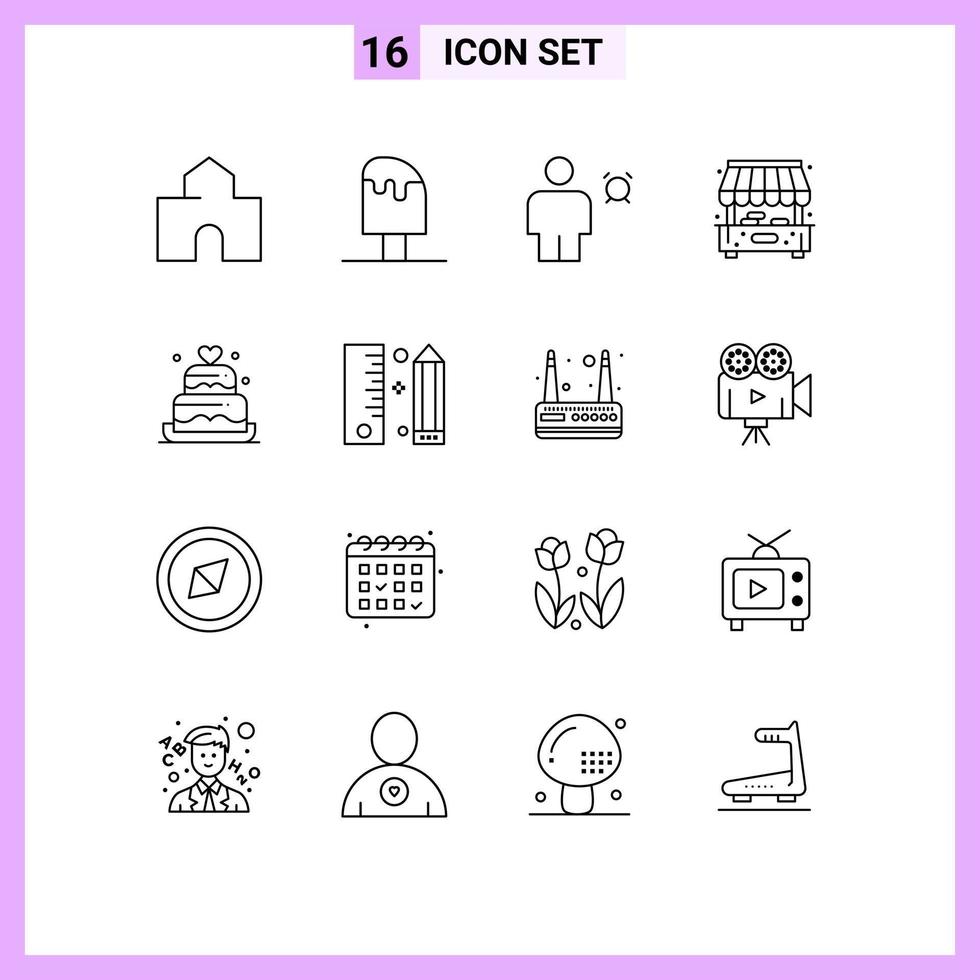 Stock Vector Icon Pack of 16 Line Signs and Symbols for shop city food timer body Editable Vector Design Elements