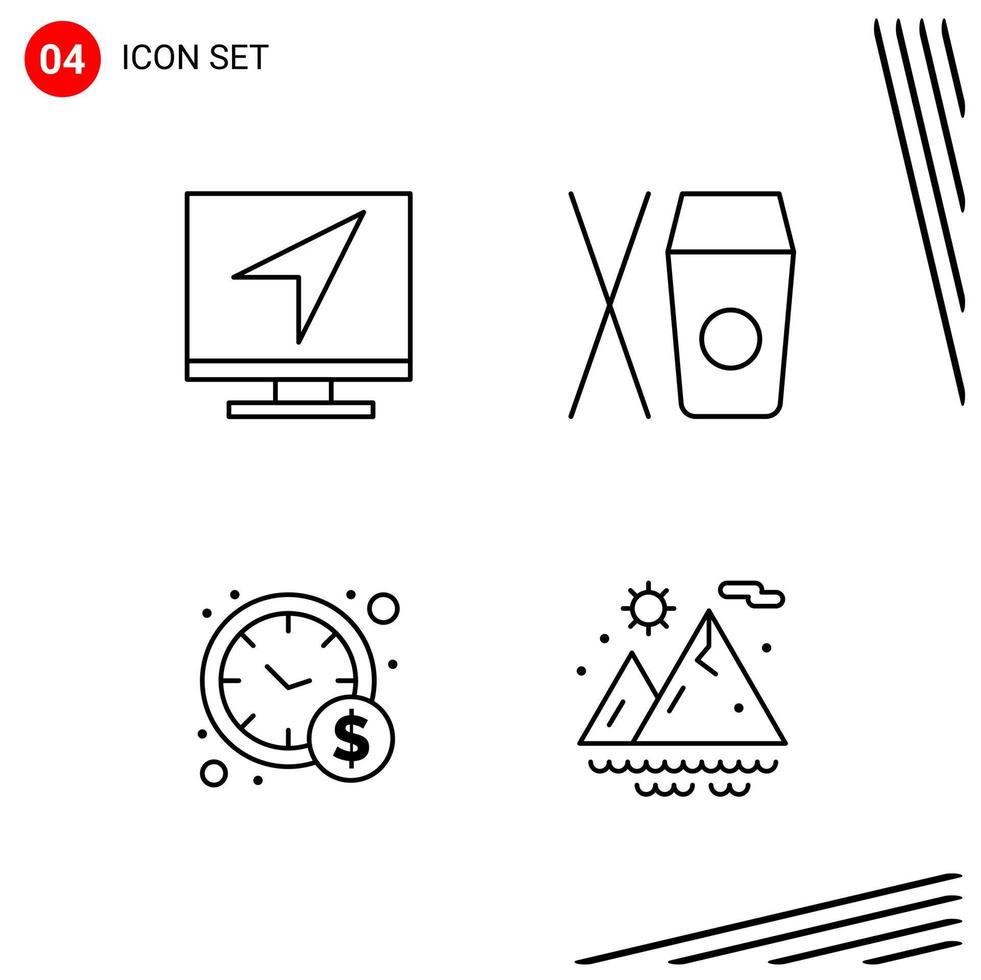 colección de 4 iconos vectoriales en estilo de línea píxel símbolos de contorno perfecto para web y signos de icono de línea móvil sobre fondo blanco 4 iconos vector