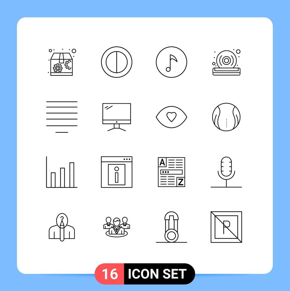 Set of 16 Modern UI Icons Symbols Signs for device computer disc text align Editable Vector Design Elements