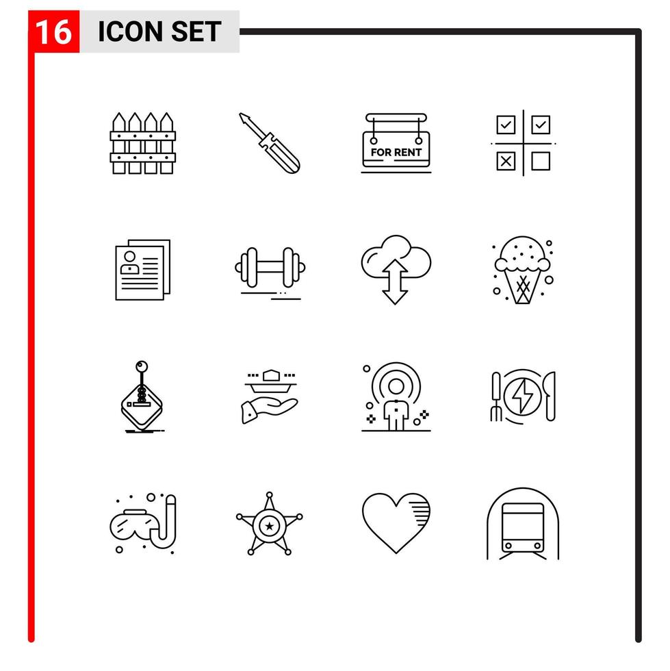 Modern Set of 16 Outlines Pictograph of production priorities tools management real estate Editable Vector Design Elements